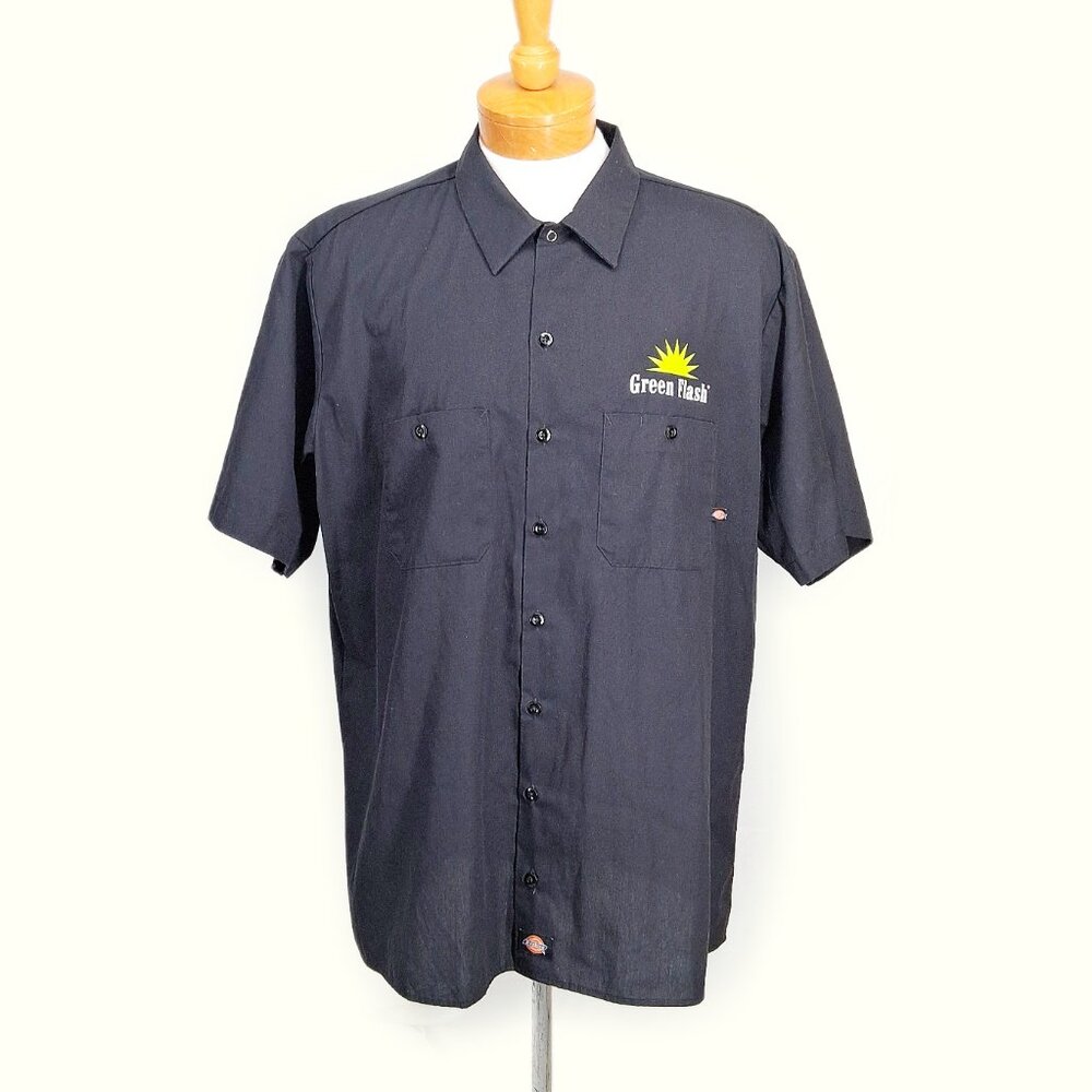 DICKIES Green Flash Brewing Work Shirt Black Short Sleeve Button Pockets 2XL